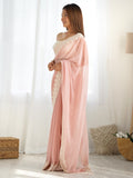 Dazzling Peach Stone Work Georgette Party Wear Saree With Blouse