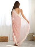 Dazzling Peach Stone Work Georgette Party Wear Saree With Blouse