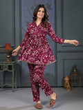 Gorgeous Burgundy Digital Printed Rayon Top Palazzo Co-Ord Set