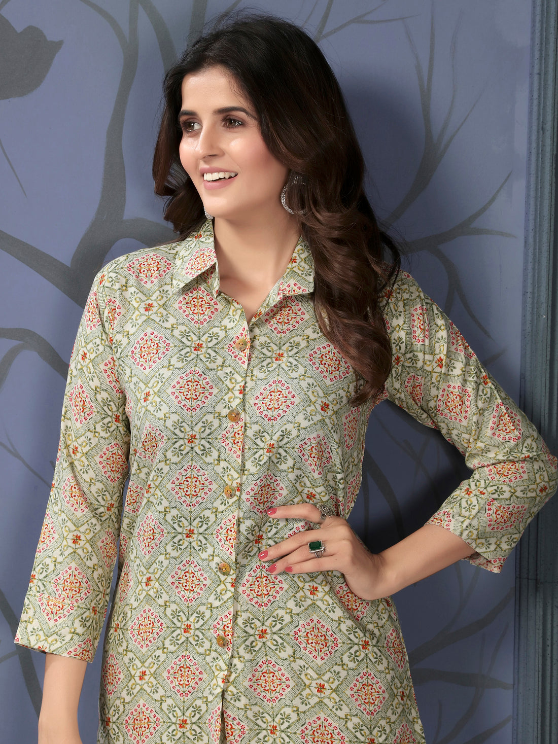 Enchanting Pista Green Digital Printed Rayon Top Palazzo Co-Ord Set