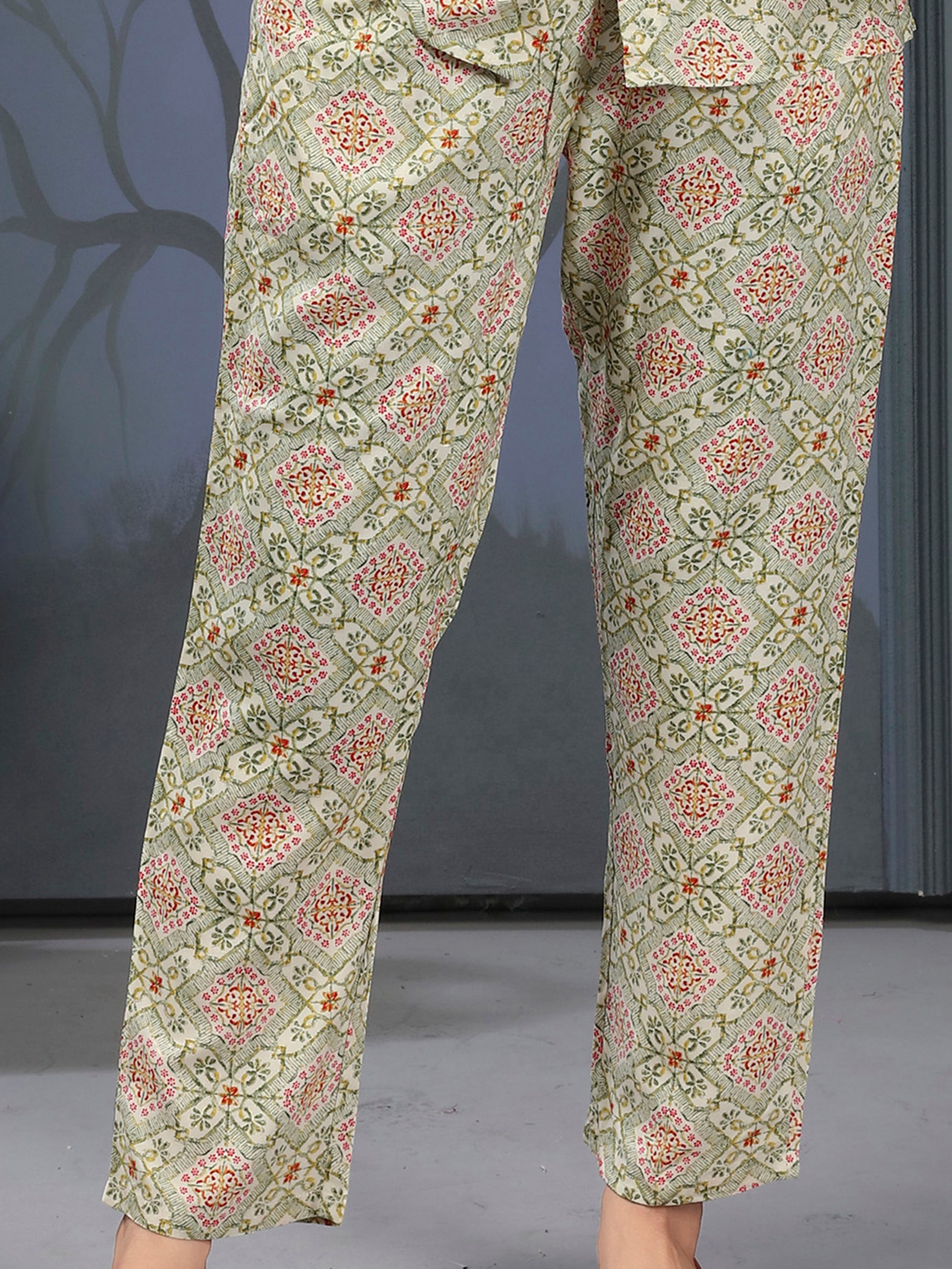 Enchanting Pista Green Digital Printed Rayon Top Palazzo Co-Ord Set
