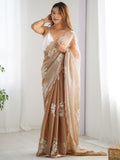 Wonderful Beige Embroidered Organza Festival Wear Saree With Blouse