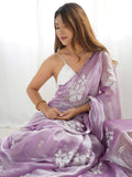 Adorable Lavender Embroidered Organza Event Wear Saree With Blouse