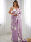 Adorable Lavender Embroidered Organza Event Wear Saree With Blouse