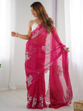 Bewitching Pink Embroidered Organza Party Wear Saree With Blouse