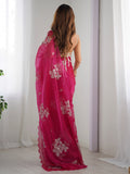 Bewitching Pink Embroidered Organza Party Wear Saree With Blouse