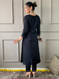 Stunning Black Embroidered Rayon Event Wear Pant Suit With Dupatta