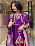 Incredible Purple Hand Work Viscose Wedding Wear Pant Suit