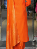 Fabulous Orange Hand Work Viscose Traditional Pant Suit With Dupatta