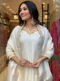 Beautiful Off-White Embroidered Viscose Festival Wear Pant Suit