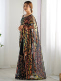 Astonishing Black Sequins Net Cocktail Party Wear Saree With Blouse