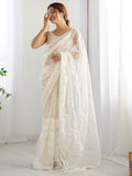 Adorable Off-White Sequins Net Event Wear Saree With Blouse