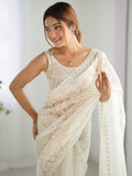 Adorable Off-White Sequins Net Event Wear Saree With Blouse