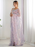 Charming Lavender Sequins Net Party Wear Saree With Blouse