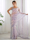 Charming Lavender Sequins Net Party Wear Saree With Blouse