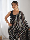 Beautiful Black Sequins Georgette Reception Wear Saree With Blouse