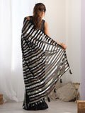 Beautiful Black Sequins Georgette Reception Wear Saree With Blouse