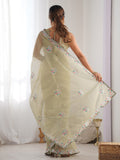 Spectacular Pista Green Sequins Net Festival Wear Saree With Blouse