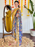Dazzling Mustard Yellow Embroidered Viscose Haldi Wear Pant Suit