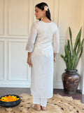 Amazing Off-White Thread Embroidered Viscose Pant Suit With Dupatta