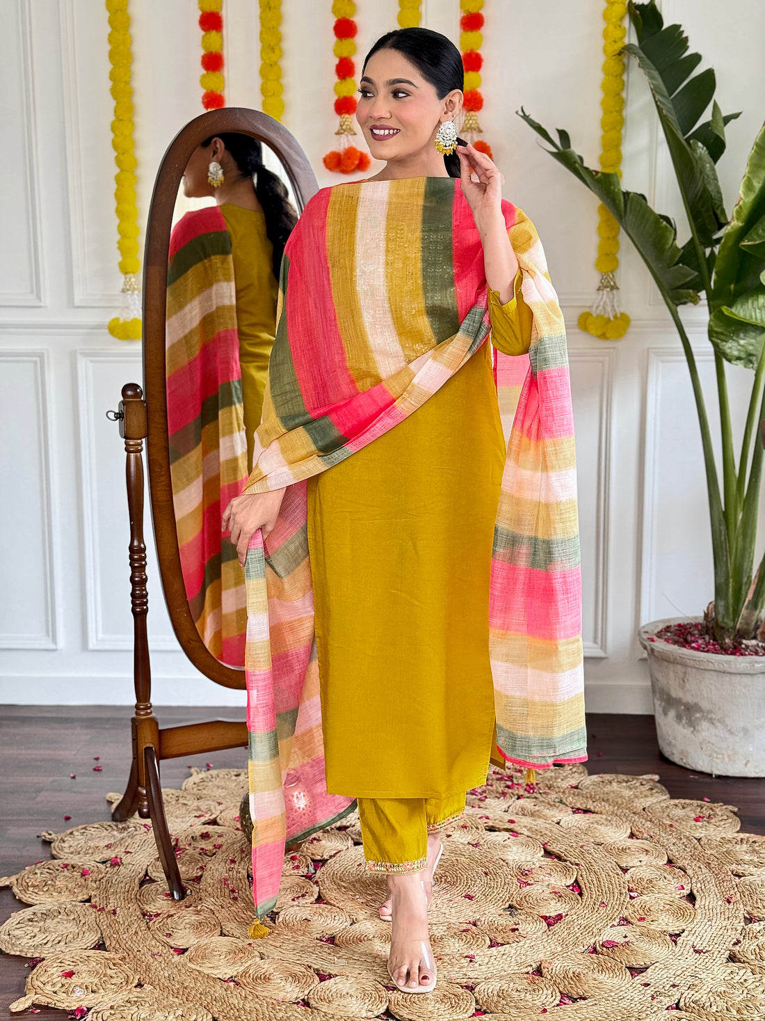 Fabulous Mustard Yellow Sequins Viscose Festival Wear Pant Suit