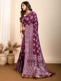Precious Wine Zari Weaving Silk Festival Wear Saree With Blouse