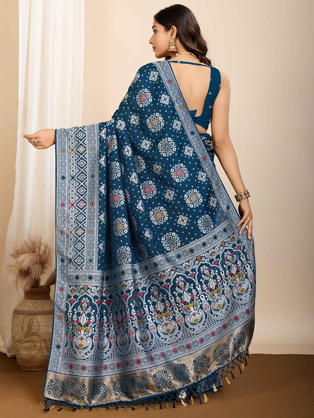 Glamorous Teal Blue Zari Weaving Silk Wedding Saree With Blouse