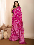 Beautiful Rani Pink Zari Weaving Silk Wedding Saree With Blouse