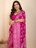 Beautiful Rani Pink Zari Weaving Silk Wedding Saree With Blouse