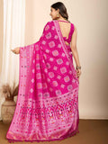 Beautiful Rani Pink Zari Weaving Silk Wedding Saree With Blouse