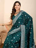 Beautiful Green Zari Weaving Silk Festival Wear Saree With Blouse
