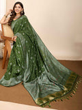 Glamorous Olive Green Zari Weaving Silk Mehendi Wear Saree