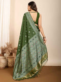 Glamorous Olive Green Zari Weaving Silk Mehendi Wear Saree