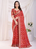 Glamorous Maroon Bandhani Printed Silk Bridal Saree