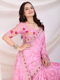 Alluring Pink Bandhani Printed Silk Bridal Saree