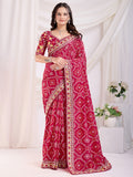 Outstanding Red Bandhani Printed Silk Bridal Saree