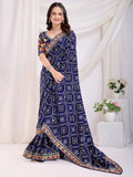 Spectacular Blue Bandhani Printed Silk Wedding Saree