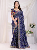 Spectacular Blue Bandhani Printed Silk Wedding Saree