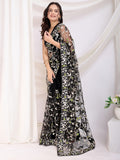 Dazzling Black Thread Embroidery Net Party Wear Saree