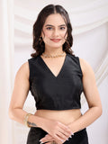 Dazzling Black Thread Embroidery Net Party Wear Saree