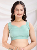 Incredible Sea Green Thread Embroidery Net Designer Saree With Blouse