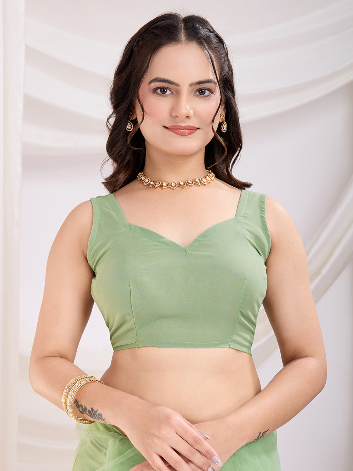 Spectacular Pista Green Thread Embroidery Net Festive Wear Saree