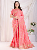 Adorable Coral Pink Bandhej Printed Silk Festive Wear Saree