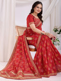 Spectacular Red Bandhej Printed Silk Bridal Wear Saree
