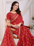 Spectacular Red Bandhej Printed Silk Bridal Wear Saree