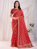 Spectacular Red Bandhej Printed Silk Bridal Wear Saree