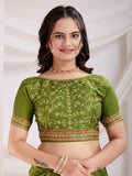 Precious Green Bandhej Printed Silk Mehendi Wear Saree