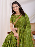 Precious Green Bandhej Printed Silk Mehendi Wear Saree