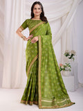 Precious Green Bandhej Printed Silk Mehendi Wear Saree
