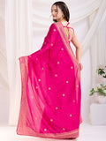 Gorgeous Hot Pink Heavy Zari Embroidered Chinon Silk Festive Wear Saree